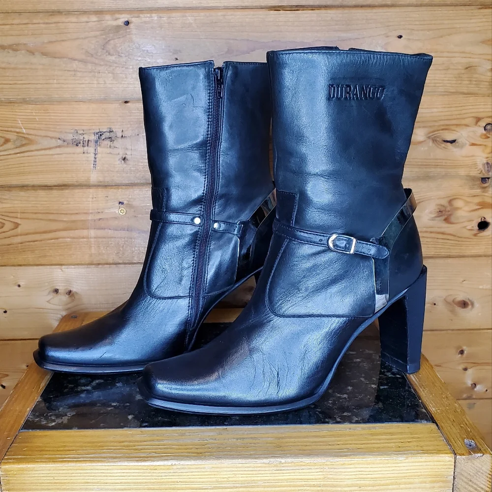 ❤️ DURANGO black real leather booties square toe Size 7.5 M